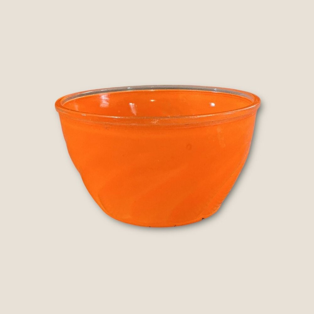 Vintage Anderson Erickson Dairy Orange Swirl Glass Bowl With Clear Bottom - Picture 3 of 6